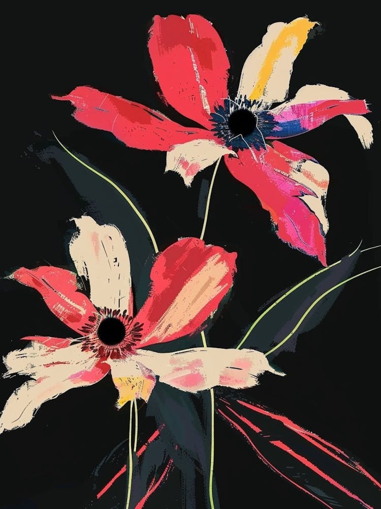 Neon Flowers On Black Anemone 2