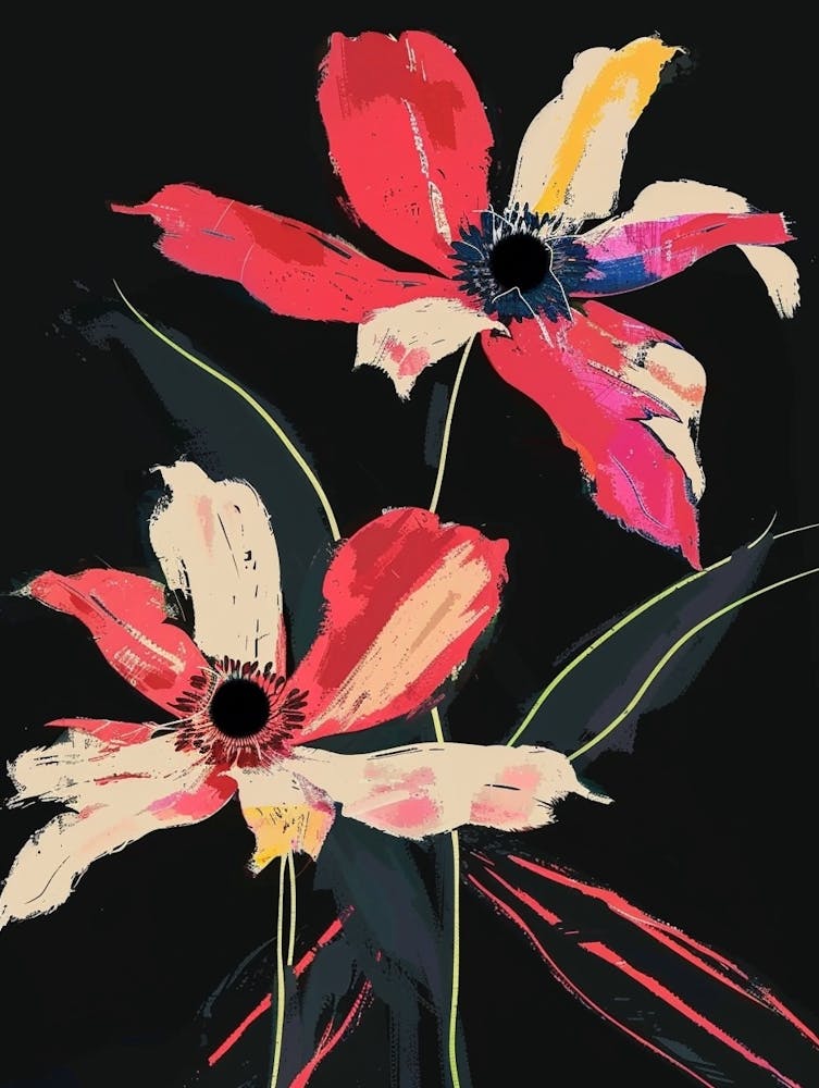 Neon Flowers On Black Anemone 2