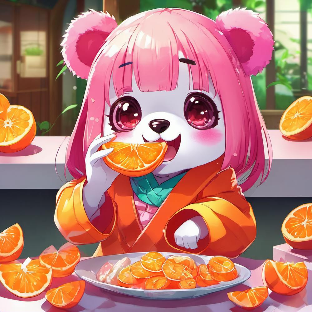 Cute Teddy Bear Eating Oranges