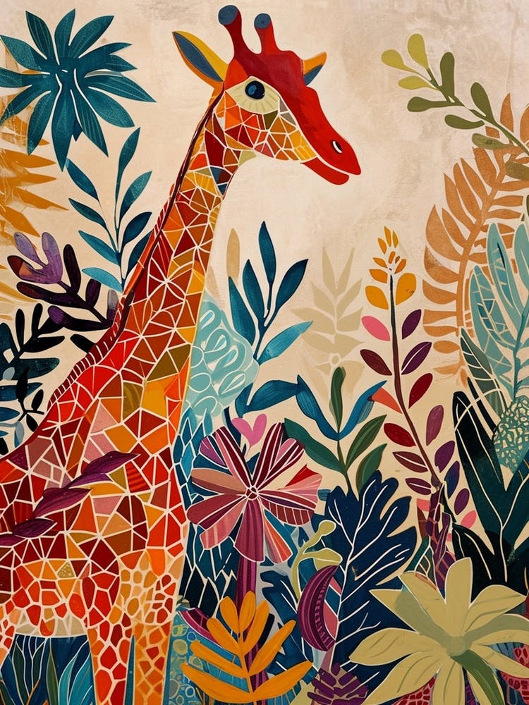 Giraffes In The Leaves Cute Illustration 3