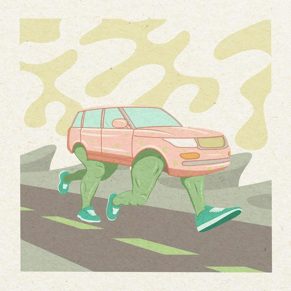 Silly Car, running, cartoon, road, illustration, wall art