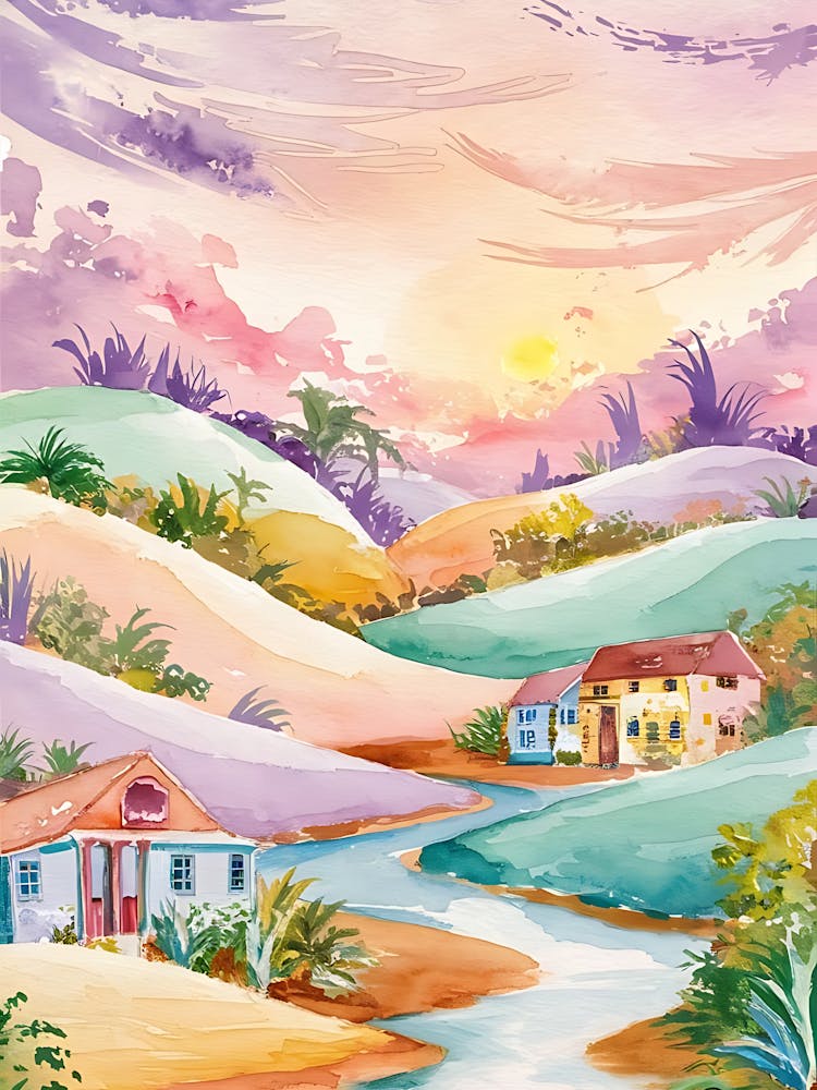 Watercolor Of A Village