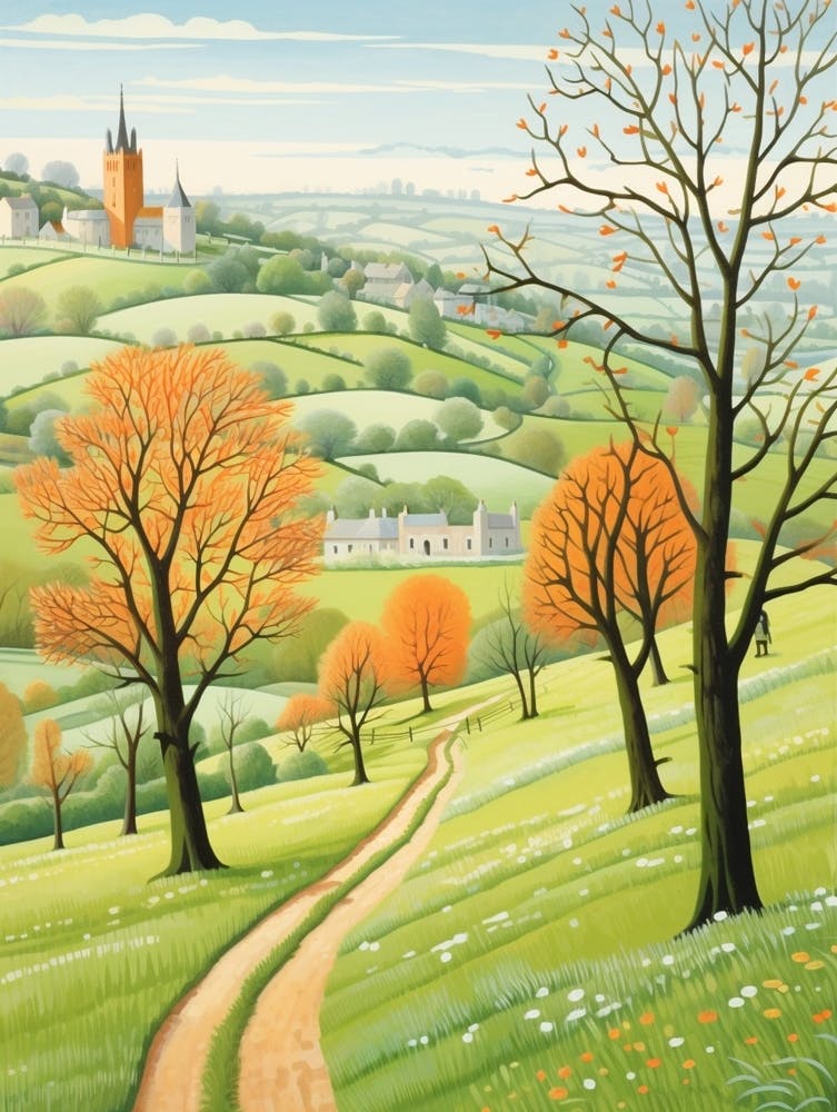 The Cotswolds England 2 Hike Illustration