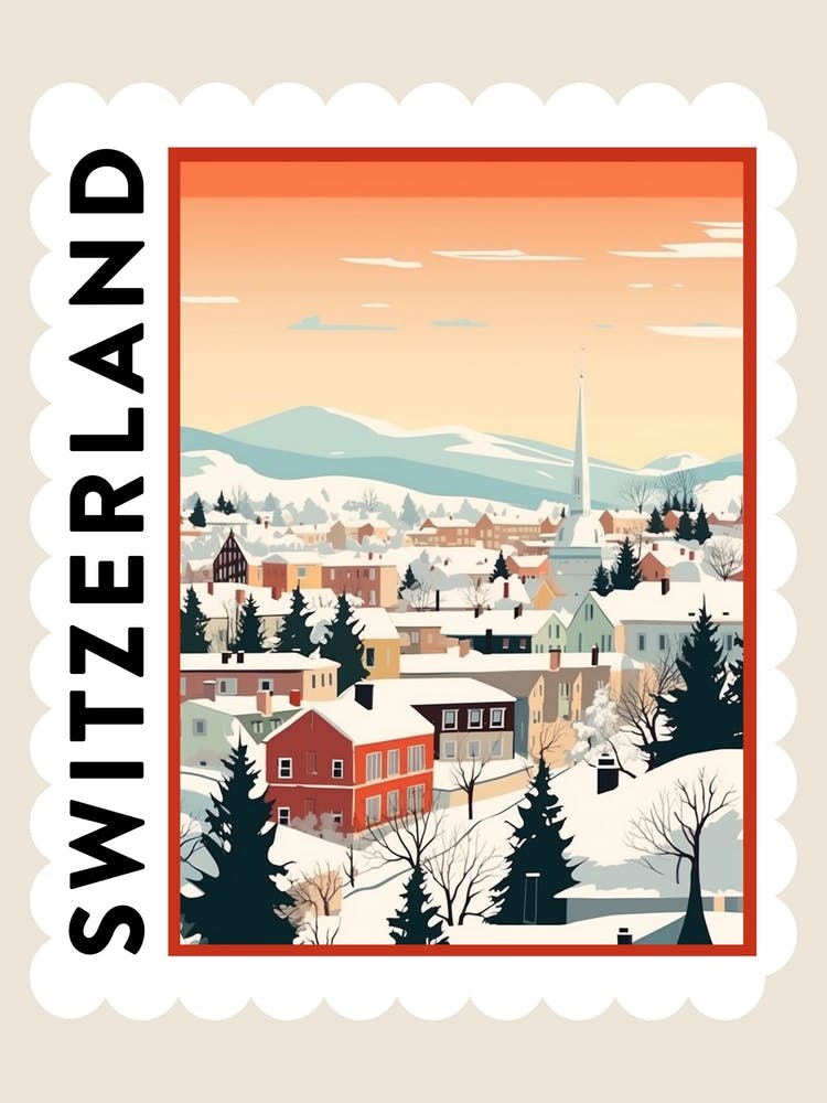 Retro Winter Stamp Poster Geneva Switzerland