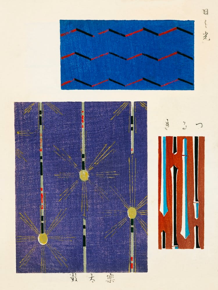 Vintage Ukiyo-e Woodblock Print Of Japanese Textile, Shima Shima, Furuya Korin (207)