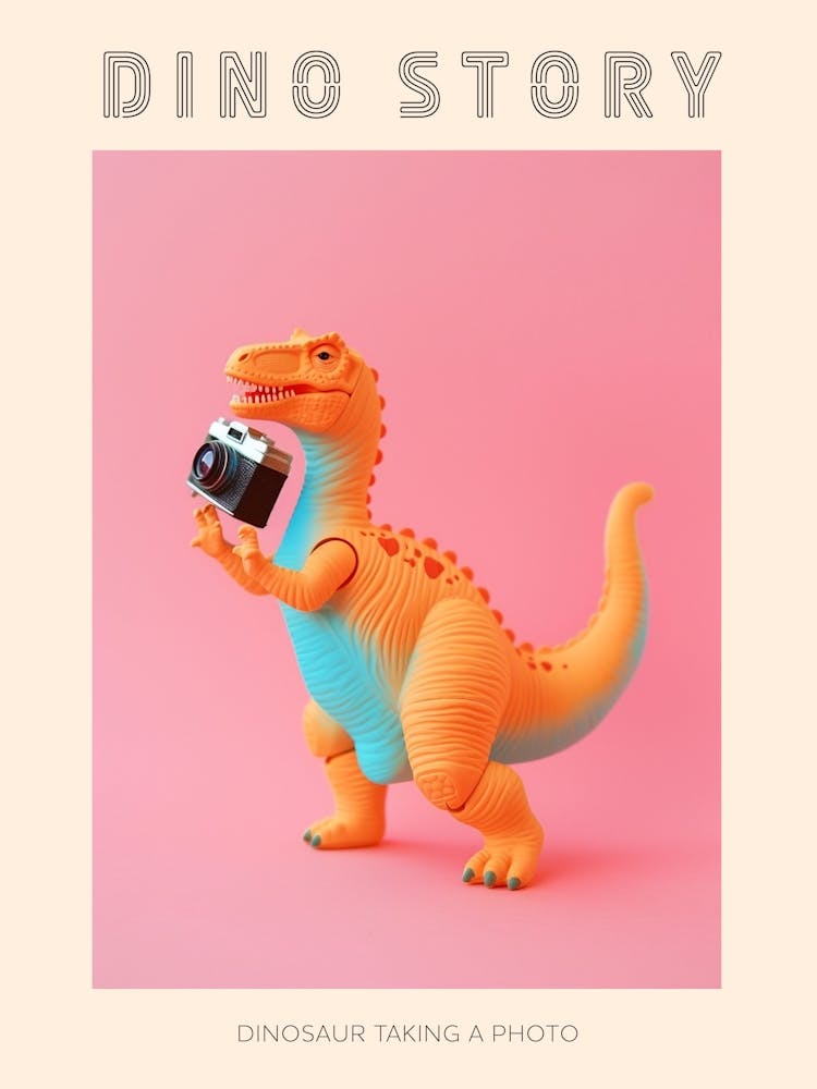 Pastel Toy Dinosaur Taking A Photo On An Analogue Camera 1 Poster