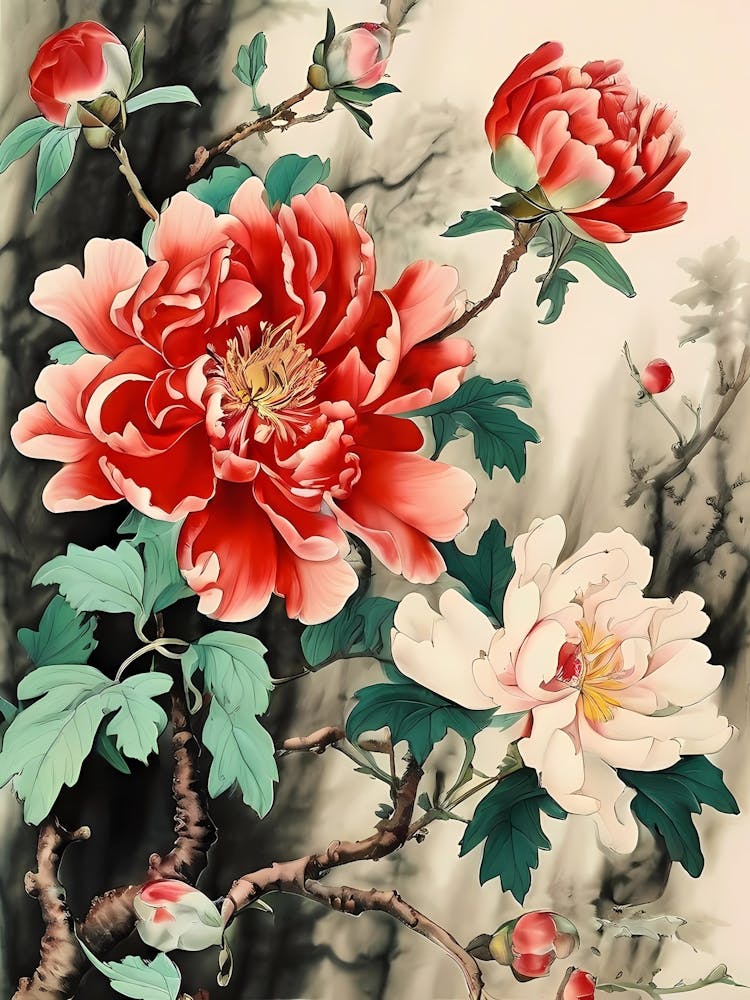 Peinture de Pivoines Chinoises 1