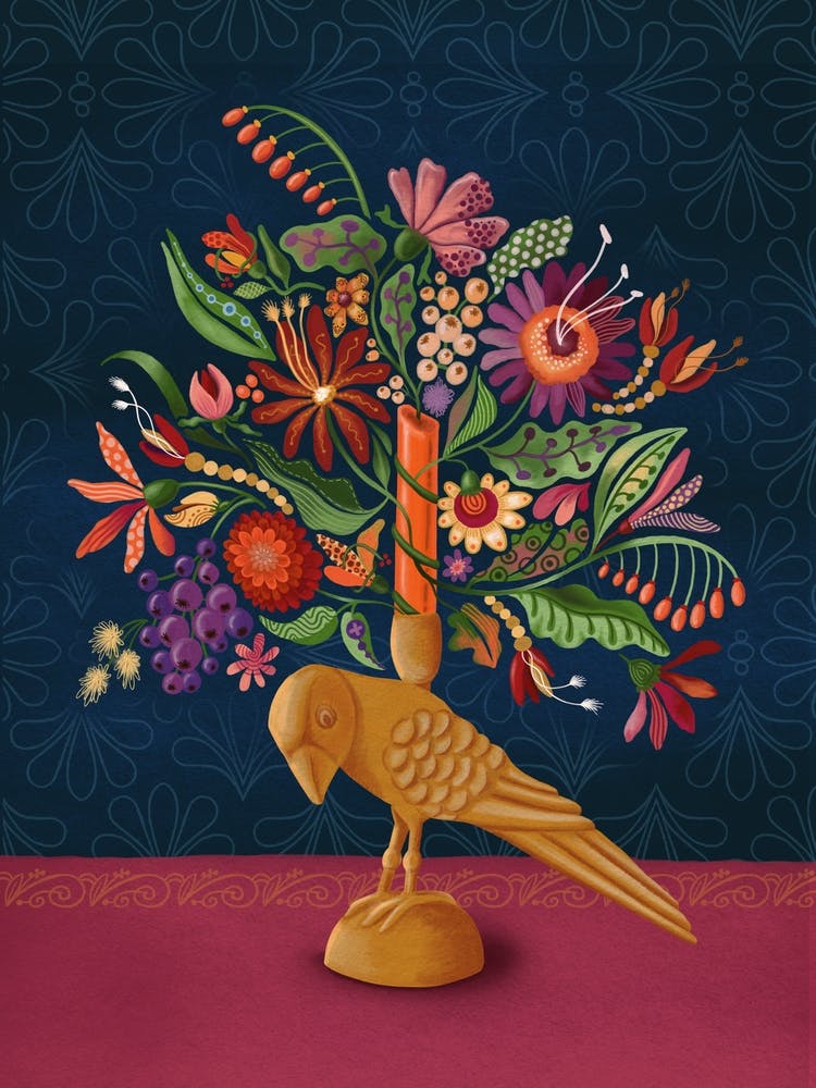 floral candlestick blue