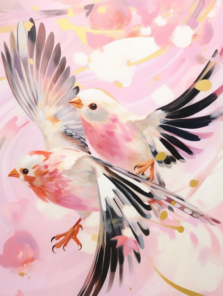 Pink Ethereal Bird Painting American Goldfinch 4
