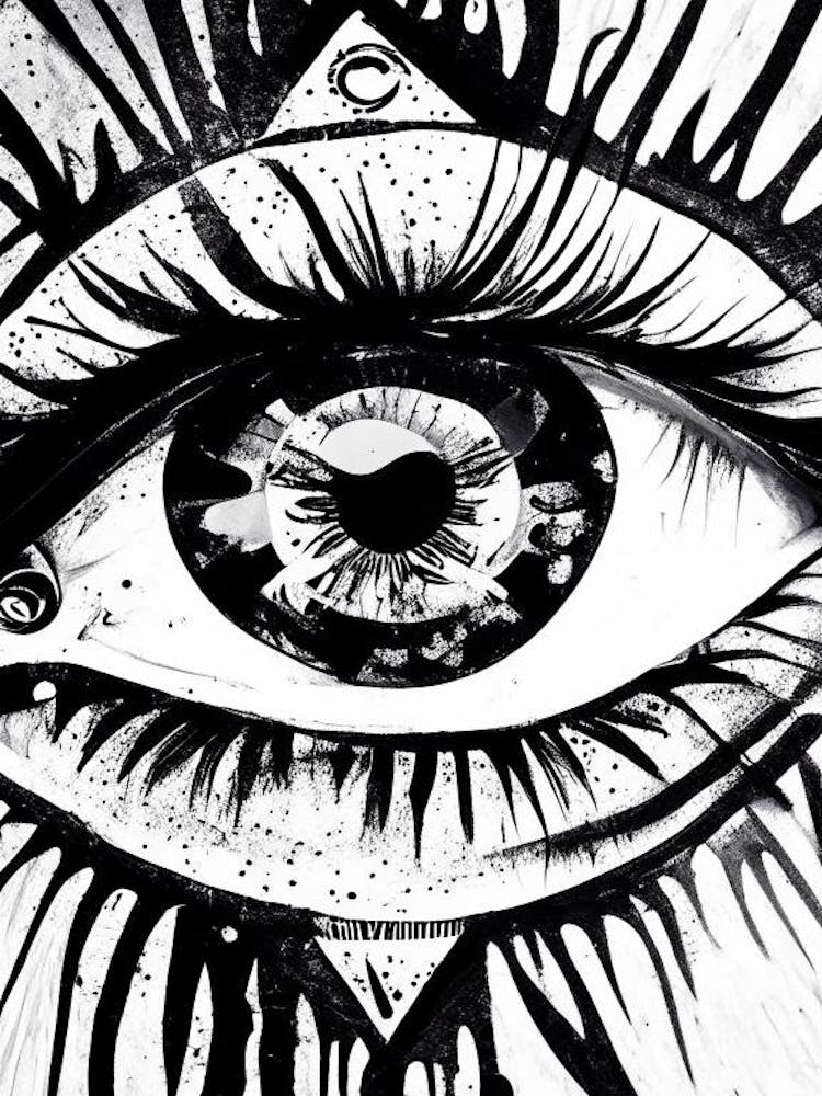 Psychedelic Eye, Symbol, Third Eye Black & White