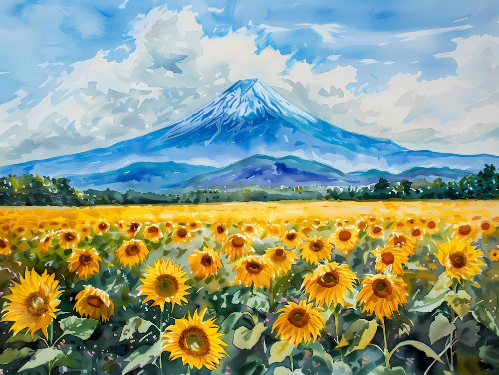 Sunflower And Mountain Fuji