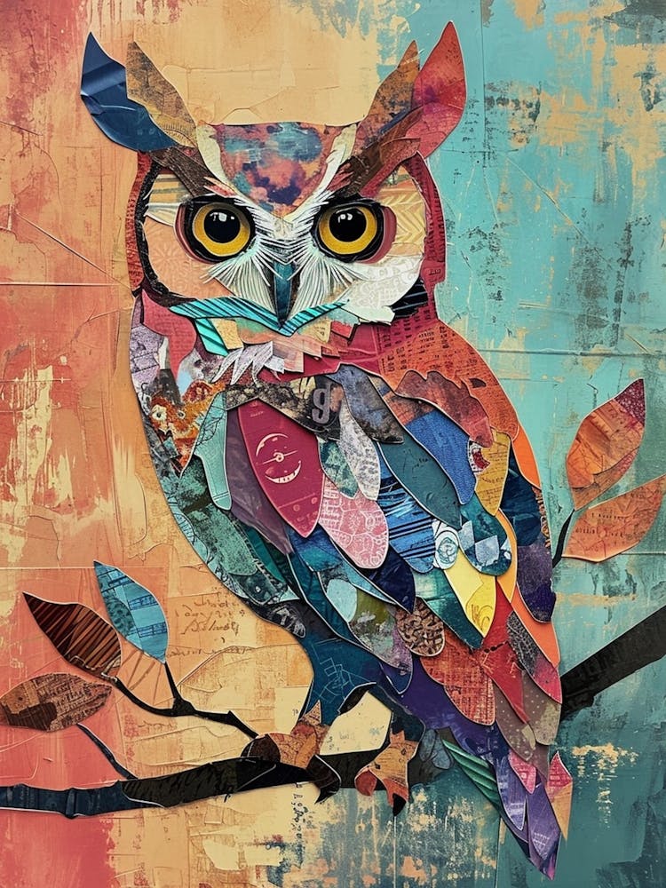 Kitsch Colourful Owl Collage 4