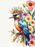 Watercolor Bird With Flowers 1