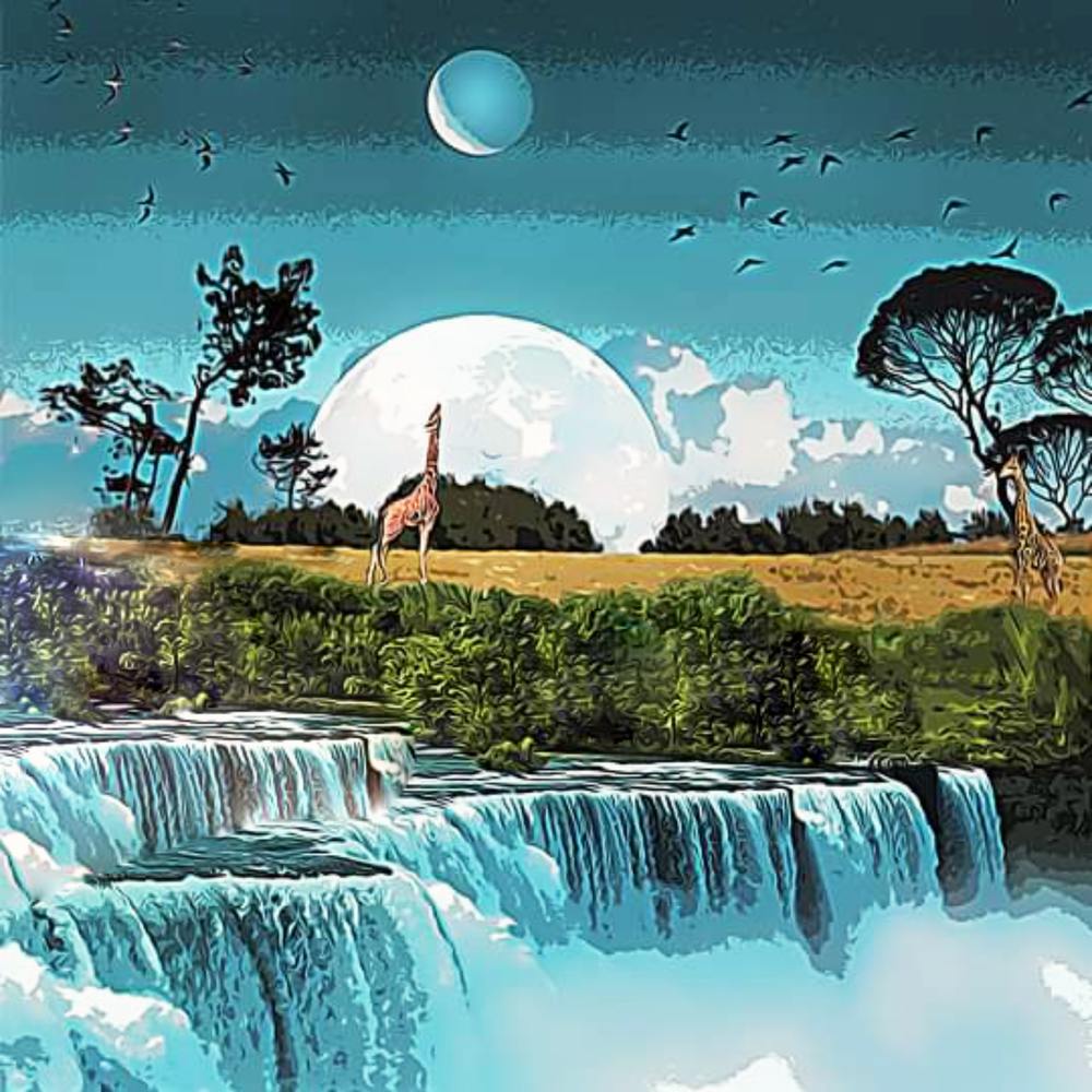 Giraffes At The Waterfall