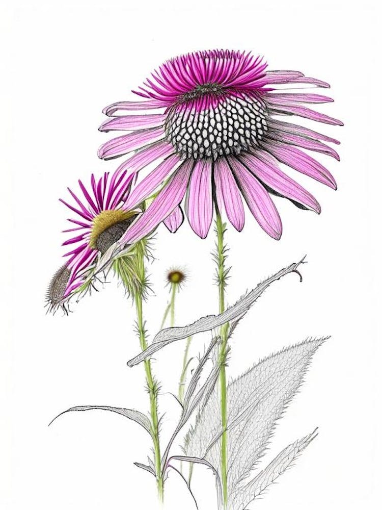 Echinacea Floral Quentin Blake Inspired Illustration 2 Flower