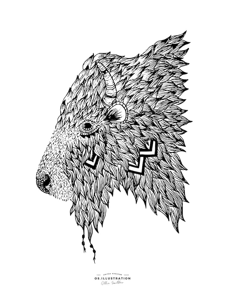 Bison Géométrique Illustration à Trait Fin