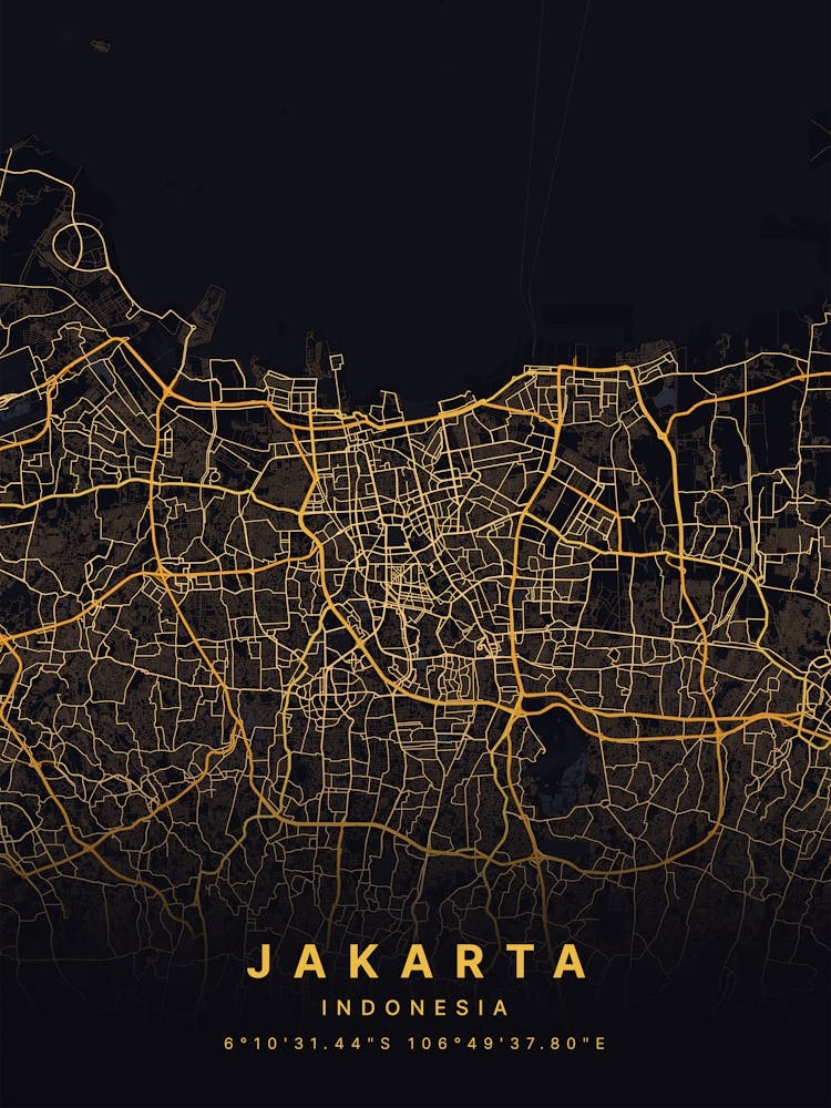 Jakarta Indonesia Black And Gold Map