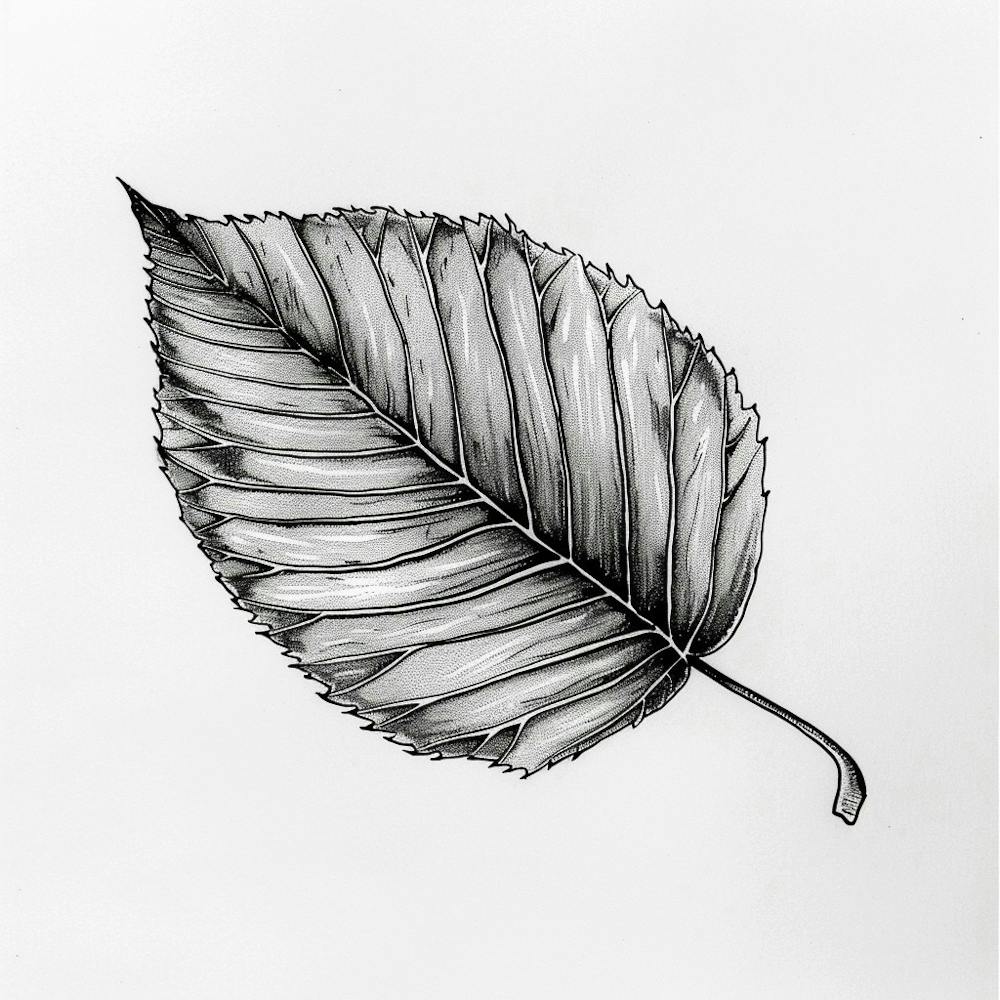 Autumn Leaf in Black and White Ink