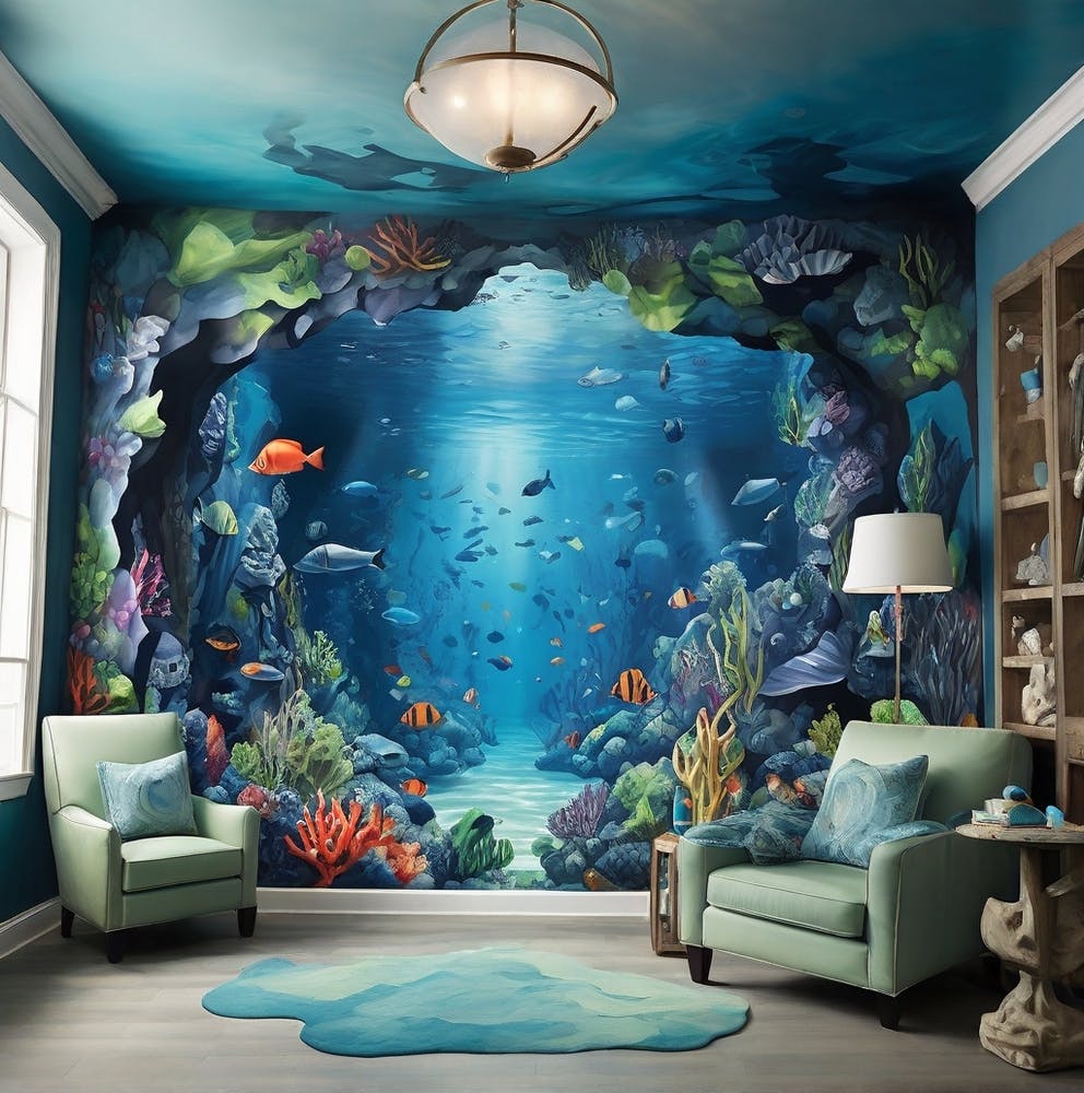 Underwater Mural Paint Colorful Fish