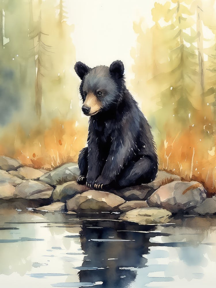 Black Bear Cub Watercolor