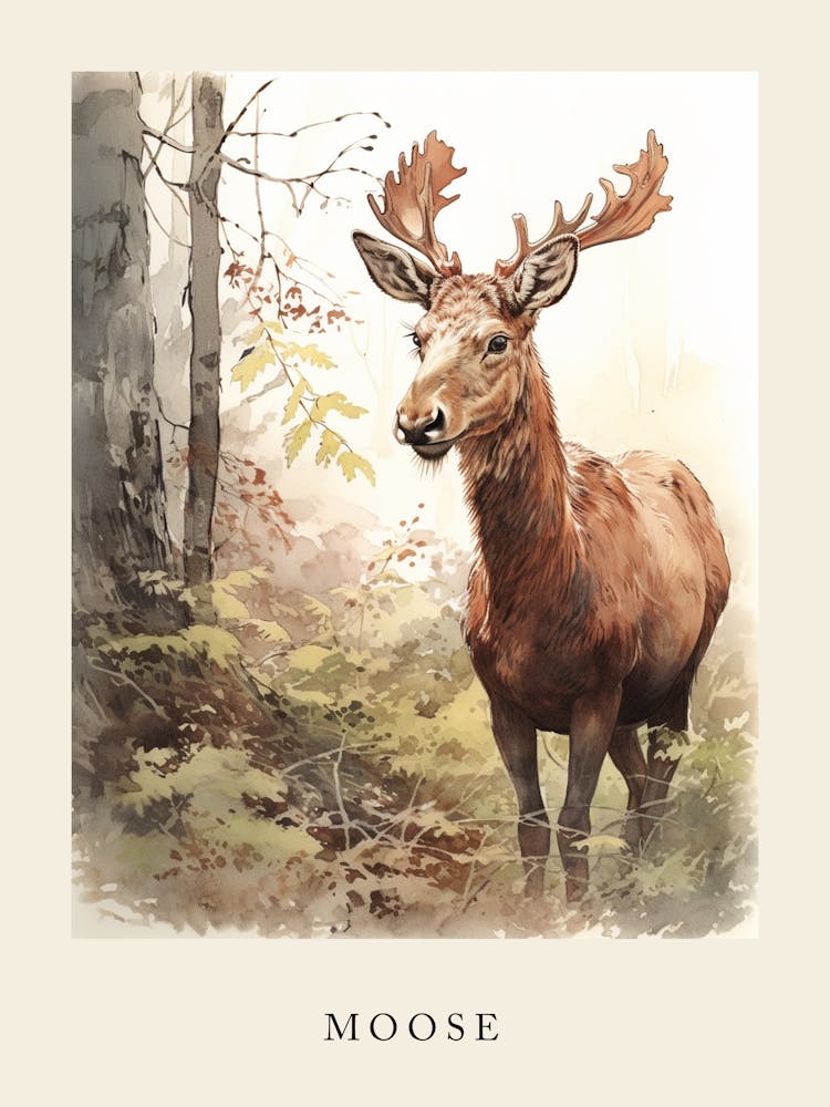 Beatrix Potter inspiriertes Tier-Aquarell Elch 1