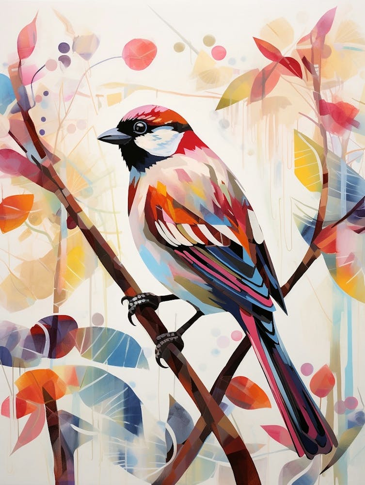Bird Painting Collage House Sparrow 1