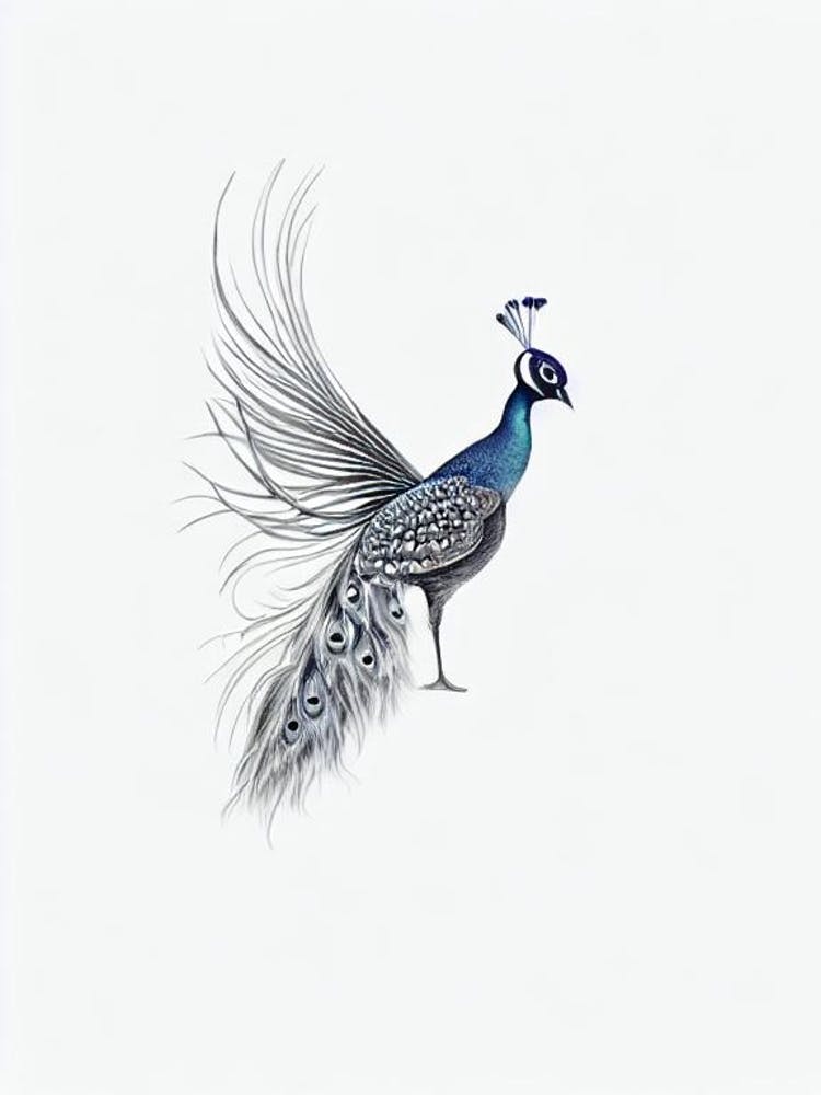 Peacock B&W Pencil Drawing 2 Bird