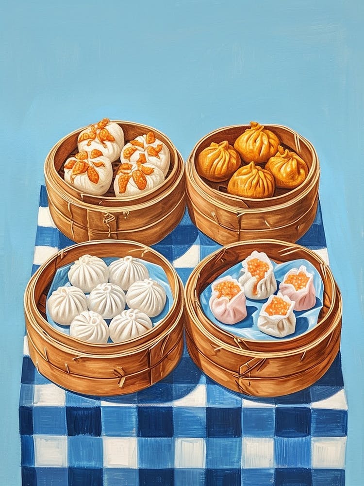 Dim Sum Selection Blue Checkered 2