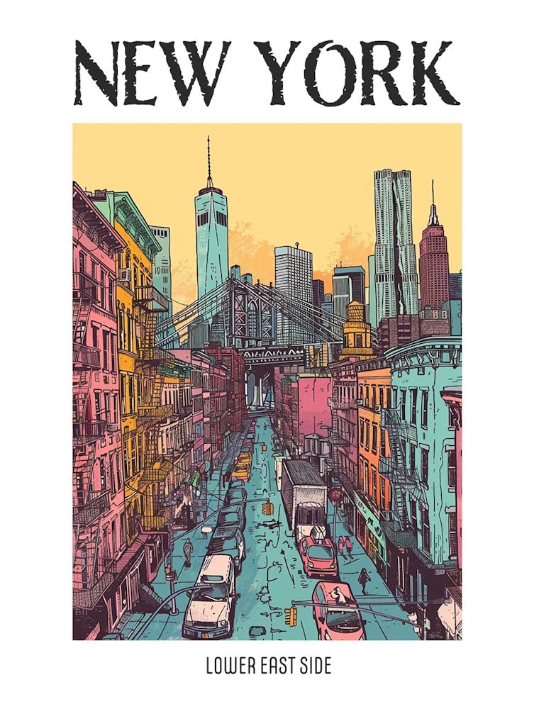 Lower East Side New York Colourful Silkscreen Illustration 1 Poster
