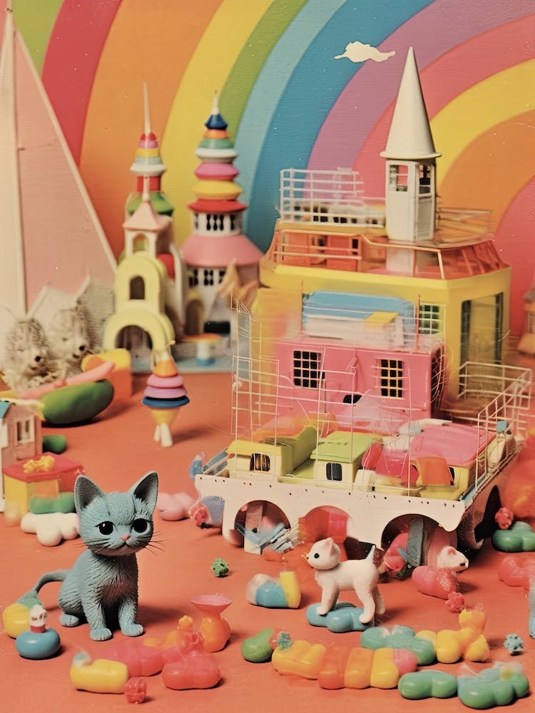 Plastic Retro Toy Kittens Kitsch