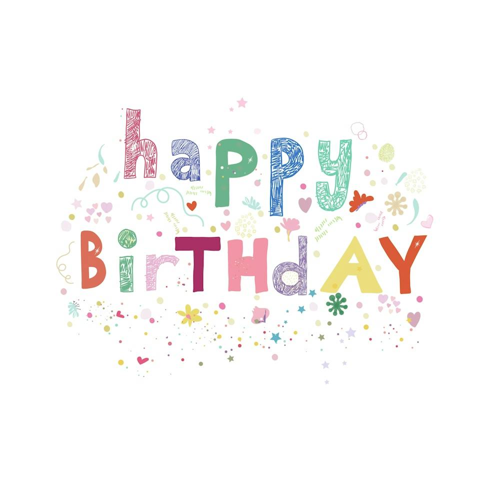 Happy Birthday Text With Hearts And Flowers