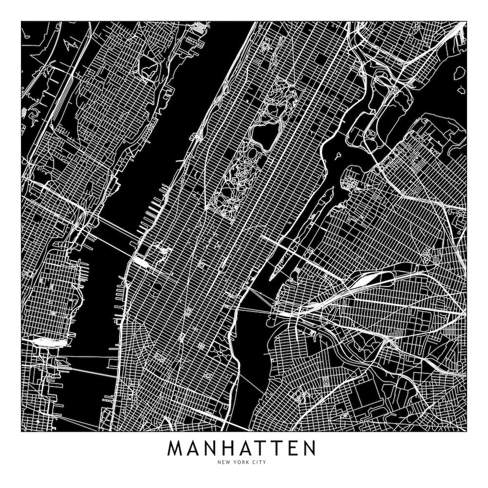 Manhatten Black And White Map Square