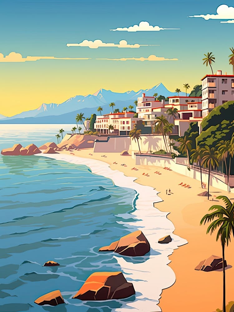 Puerto Vallarta, Mexico, Flat Illustration 1
