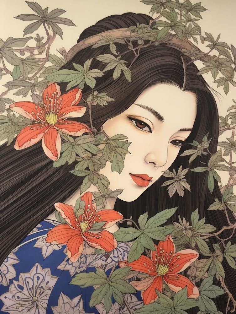 Himeyuri Okinawan Lily 1 Vintage Japanese Botanical And Geisha