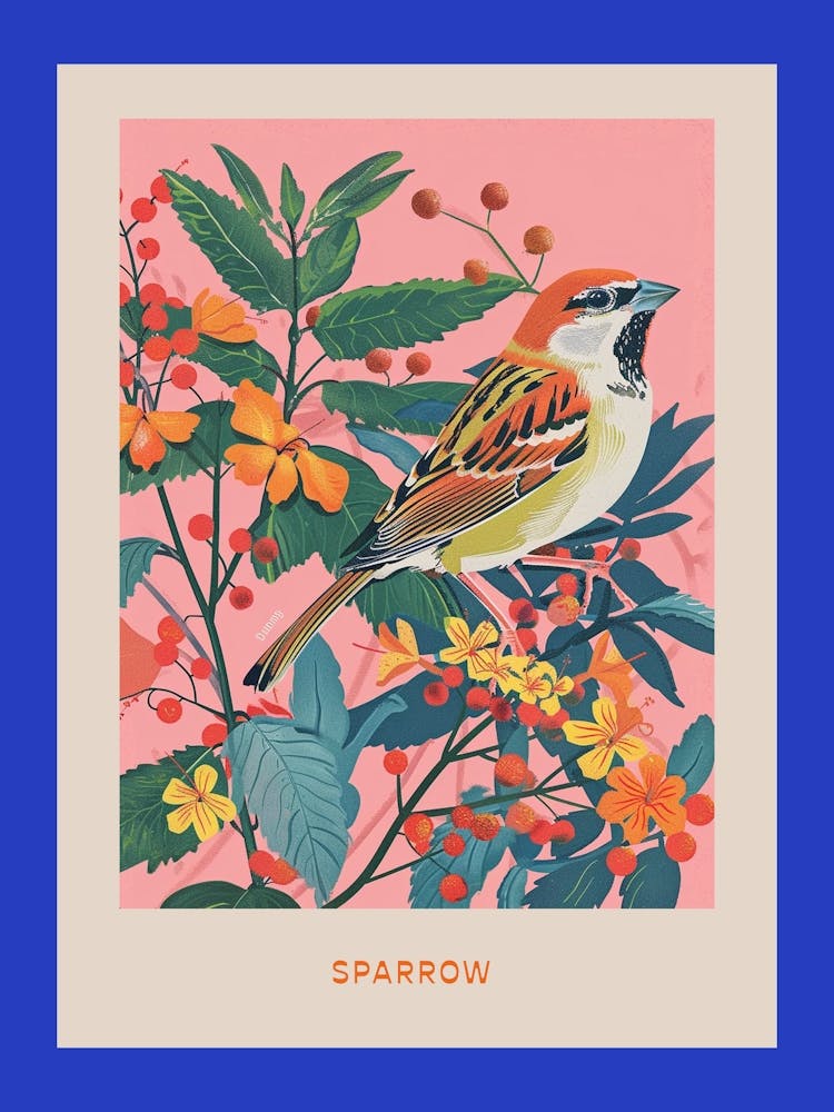 Spring Birds Poster Sparrow 1