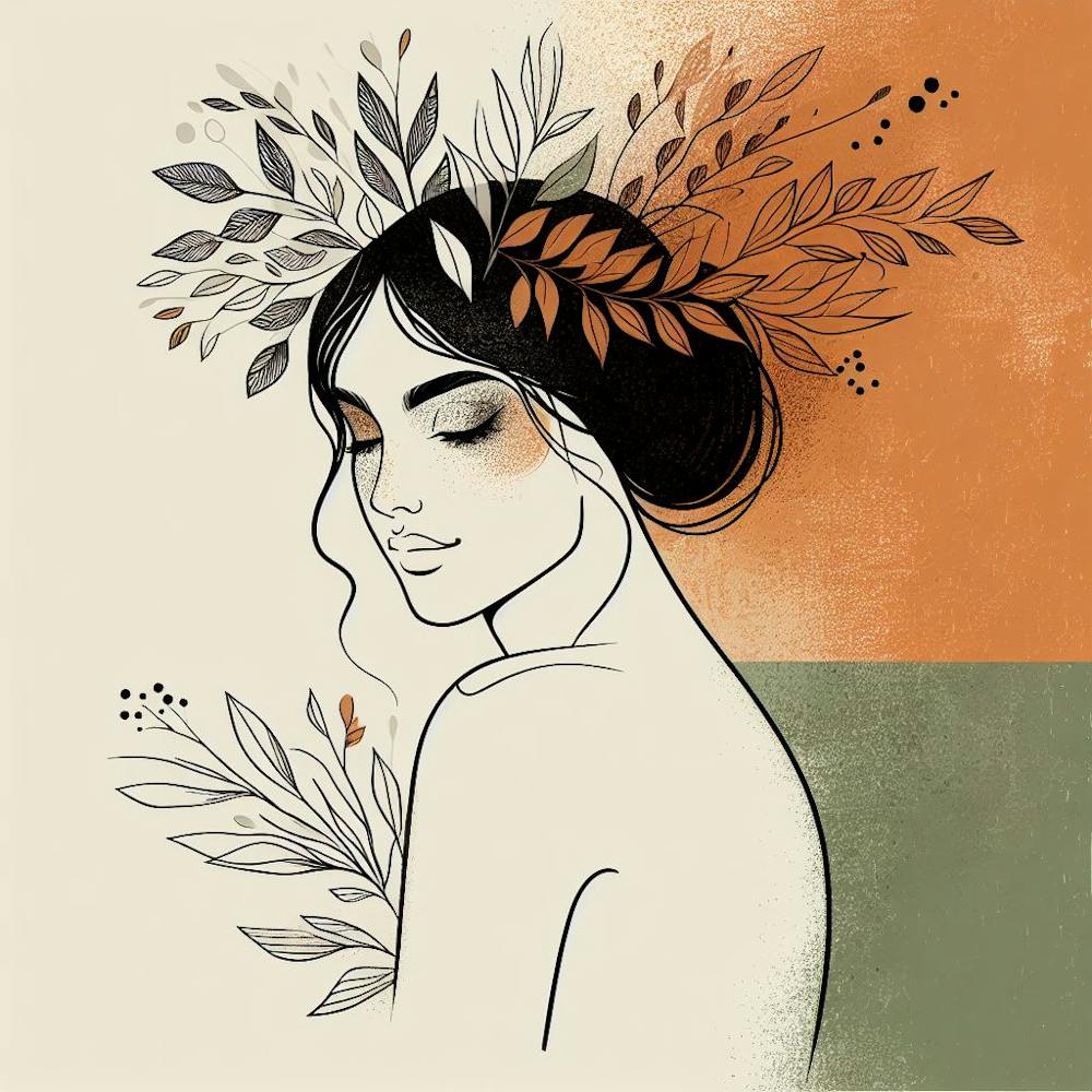 Illustration Of A Woman With Leaves