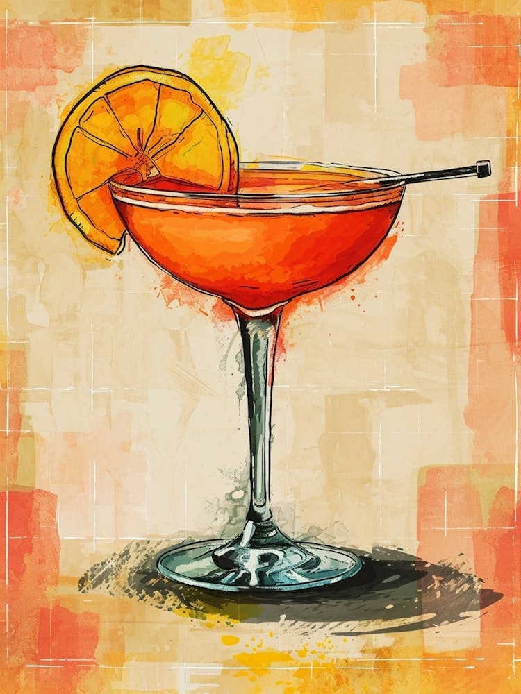 Tequila Sunrise Inspired Cocktail Watercolour 1