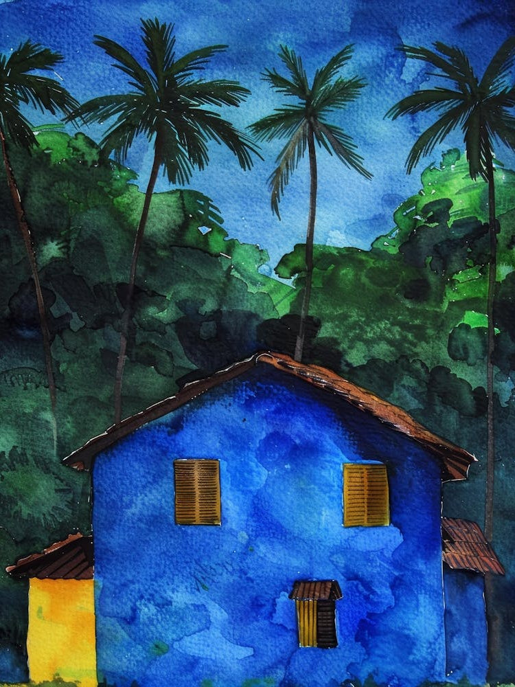 Blue House With Palm Trees 4