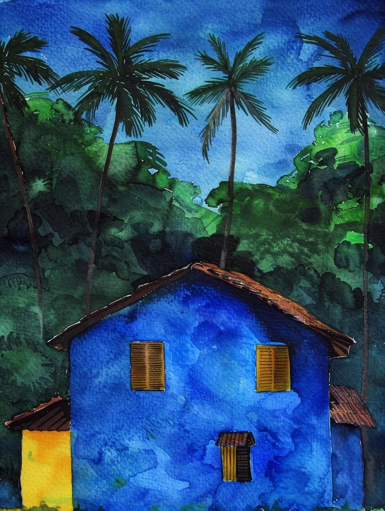 Blue House With Palm Trees 4