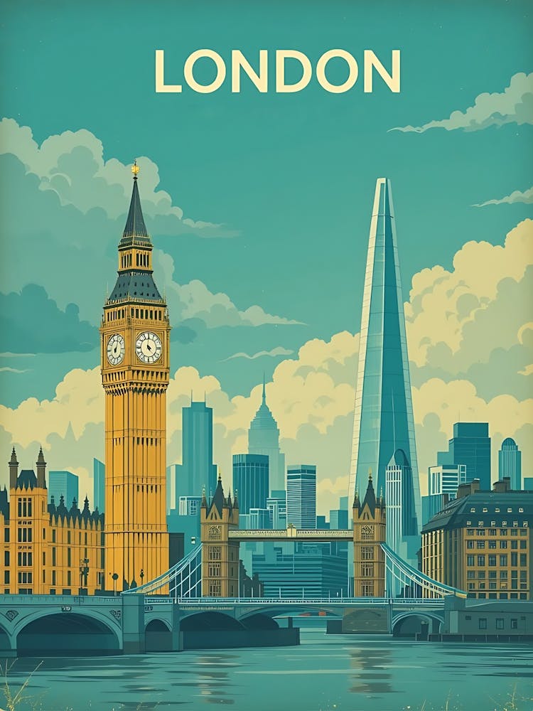 London Digital Art Vintage Travel Poster 08