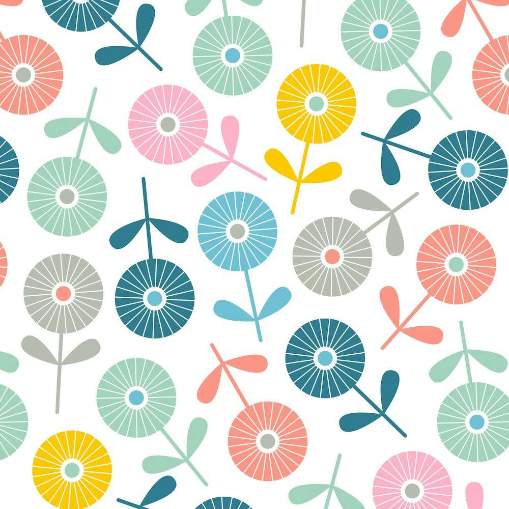 SPRING DITSY Cottage Floral in Pretty Pastel Colours on Cream