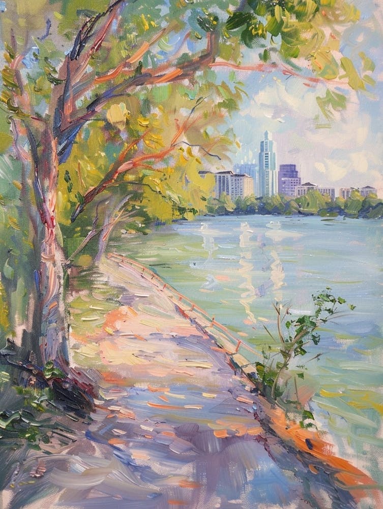Lady Bird Lake And The Boardwalk Austin Texas Oil Painting 3