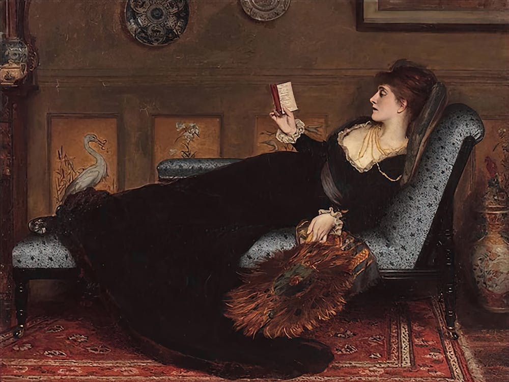 Woman Reading A Book, Dark Moody Vintage Woman Portrait