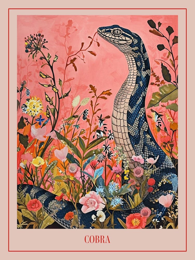 Floral Animal Painting Cobra 1 Poster