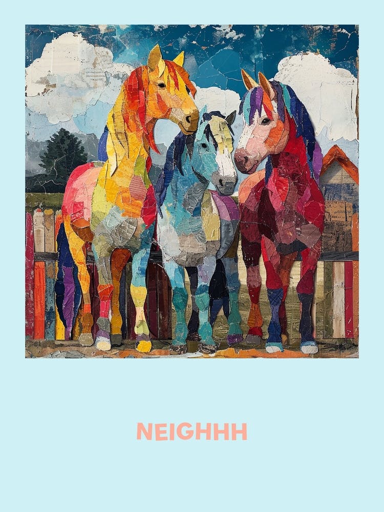 Neigh Horse Patchwork Collage Poster