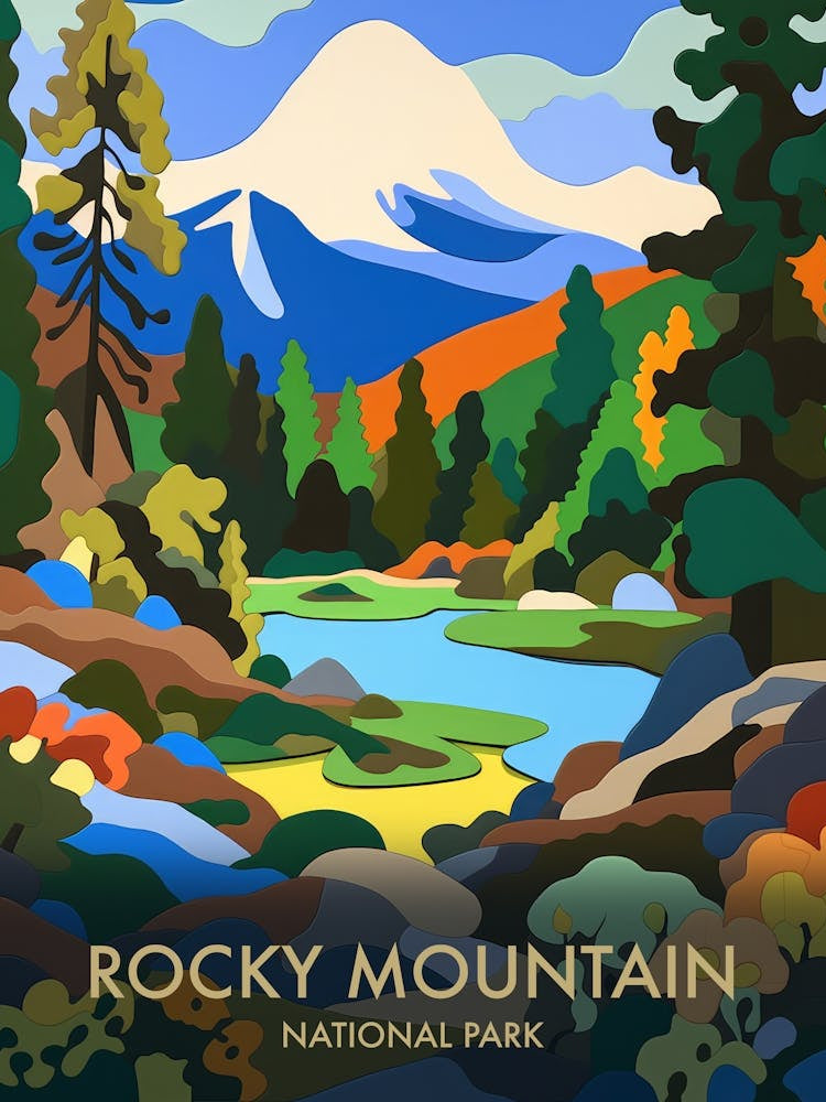 Rocky Mountain National Park Matisse Style Vintage Travel Poster 1