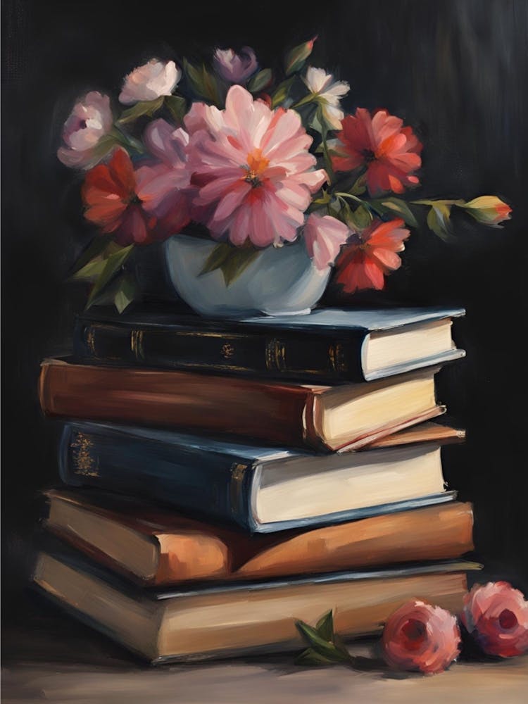 Flowers On A Stack Of Books