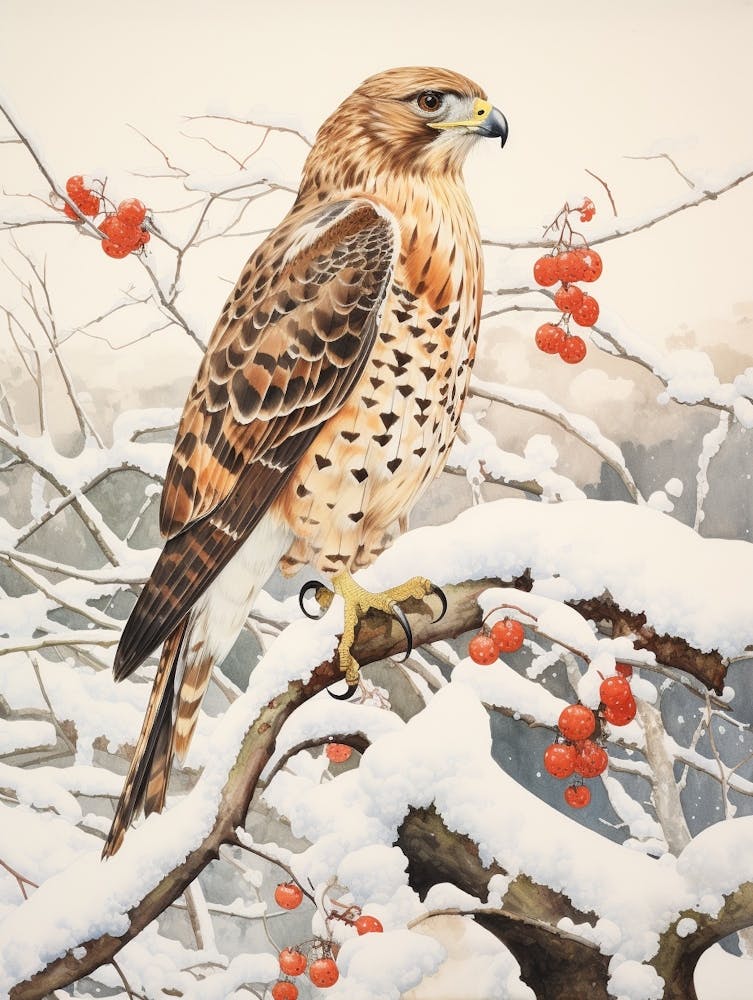 Winter Bird Painting Red Tailed Hawk 4