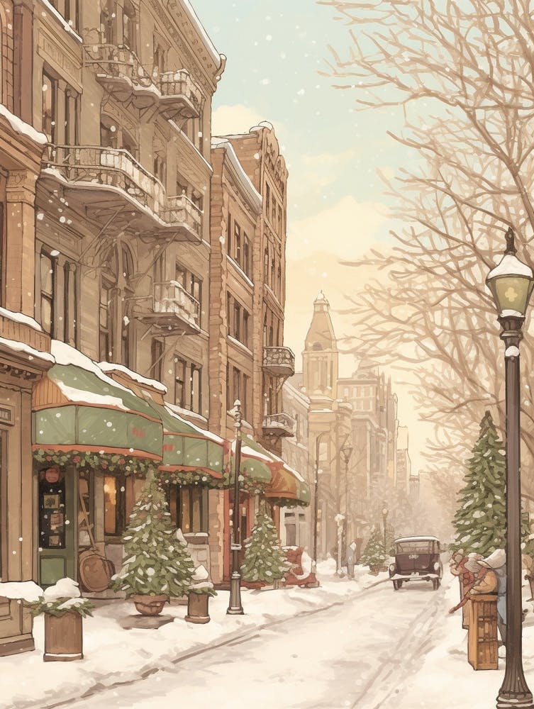 Vintage Winter Illustration Chicago Usa 3