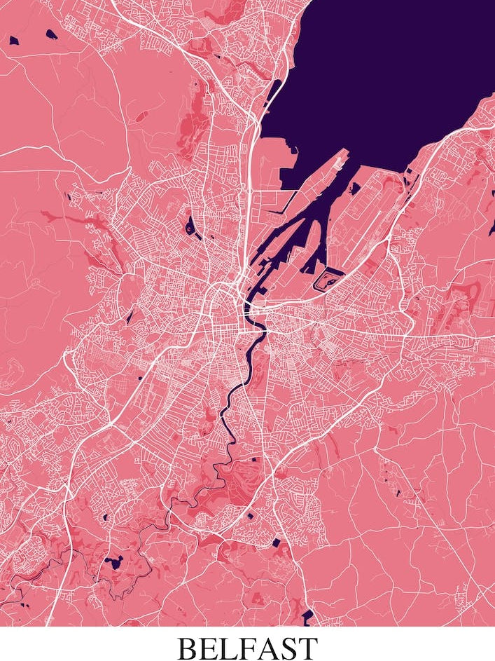 Belfast Pink Purple Map
